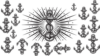 Print Set of nautical anchors with ropes © ImdadHossen