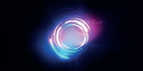 Purple energy magic sphere round high-tech digital ball core of light rays waves lines and energy particles. Abstract background © Muhammad