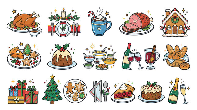 Christmas food and drink icons.