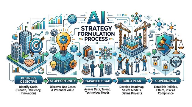 Artificial intelligence strategy formulation process infographic