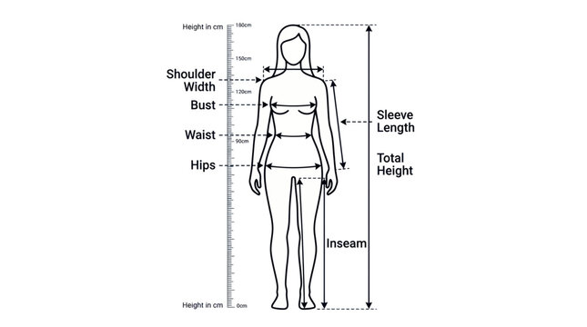 Female Body Measurement Chart Illustration.