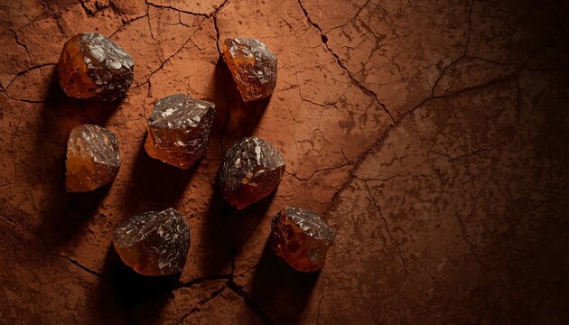 Heritage Product Advertisement of Glassy Gular Resin Chunks on Weathered Clay Tile