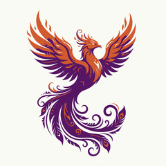 Fototapeta premium Purple and orange phoenix mythical bird illustration.