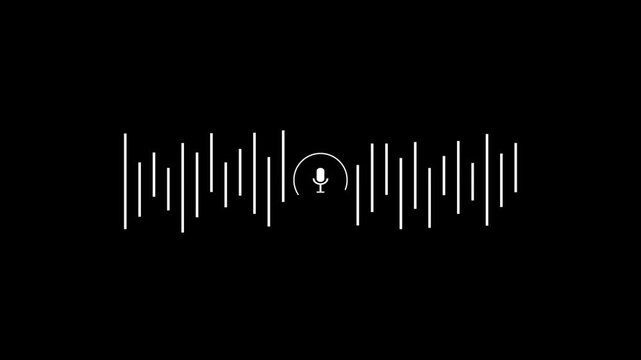 chroma key black screen animation of sound waves transforming into voice analyzed text with success icon.