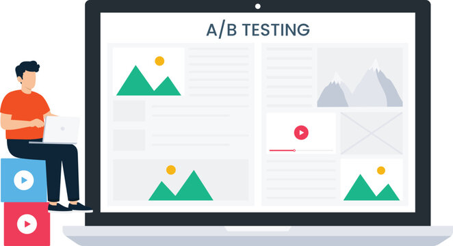 A/B testing concept showing split testing website optimization digital marketing data analysis user experience conversion rate web development online advertising marketing strategy content testing