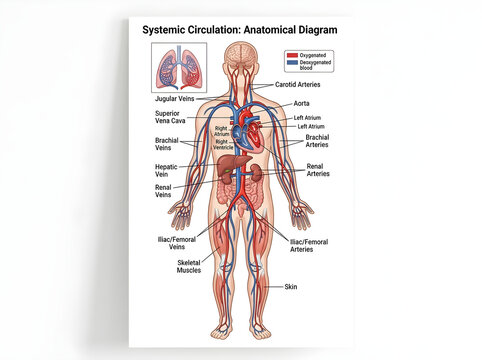Human systemic circulation anatomical diagram illustration isolated on white background