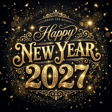 Beautiful happy new year 2027 golden typography with celebrate the moment message.