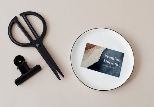 Elegant Stationery Mockup With Scissors PSD