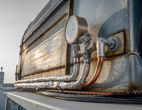 Industrial HVAC Compressor Unit Weathered Rooftop Close-Up