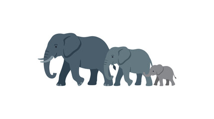 Fototapeta premium Elephant Family with Adult and Calf Walking Together in Flat Vector Illustration Style