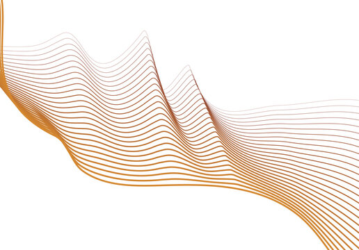 Abstract flowing wave lines in golden orange gradient on white background with abstract, gradient