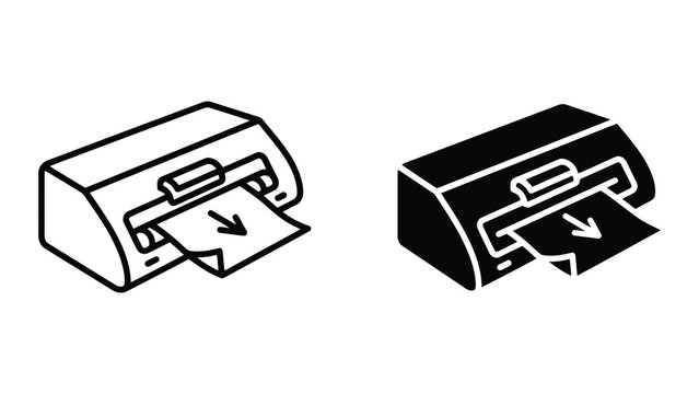 Printer icon set for office and business documentation workflows featuring paper output and printing symbol for document management software and corporate productivity web design in vector style