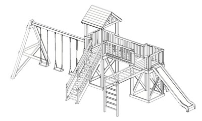 Fototapeta premium Isometric wooden playground structure wireframe vector illustration