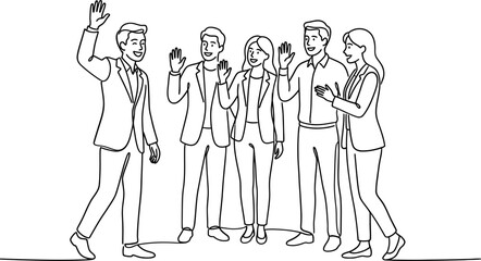 Obraz premium Group of professional business people greeting each other in a formal office setting.