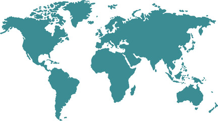 Fototapeta premium Teal Silhouette World Map Vector Illustration Isolated on White Background