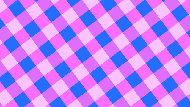 Seamless Diagonal Pink and Blue Gingham Pattern Background With Retro Checkered Fabric Texture
