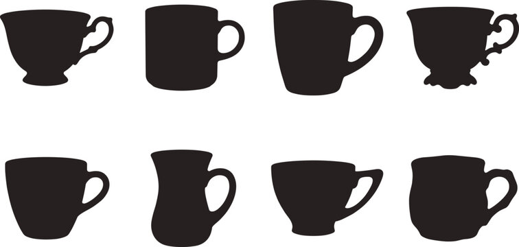Coffee Cup and Tea Mug Silhouette Set Vector Drinkware Collection