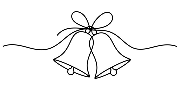 Continuous single line drawing of two wedding bells tied together with a simple ribbon