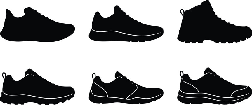 Athletic Running Shoe Silhouette Set Vector Collection of Sports Footwear Designs