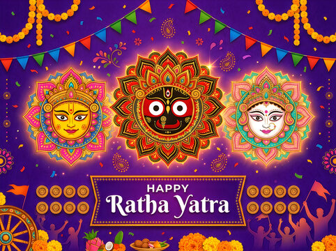 Happy ratha yatra festival celebration greeting card