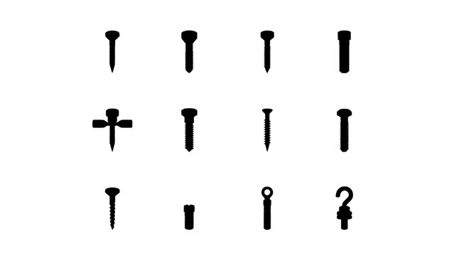 Screws and Screw Heads in Various Shapes and Sizes Featuring Fasteners, Hardware, Tools with Construction and Woodworking