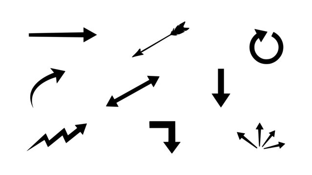 Arrow Collection of Various Directional Arrow Symbols in Different Shapes on White Background for Navigation and Ui Design
