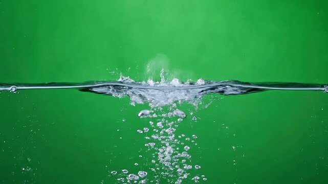 A clear water splash creates a crown shape on green background