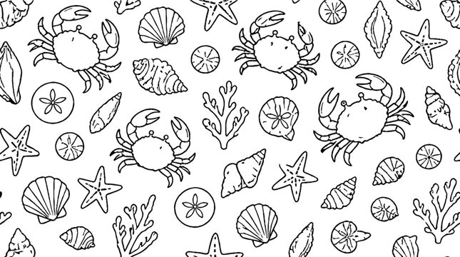 Detailed Seafood and Ocean Elements Illustration.
