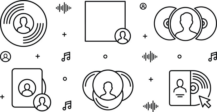Music Album Artist Profile and Audio Account Subscription Interface Element Line Icon Set