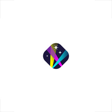 This spotlight starry night illustration serves the entertainment media industry through a modern minimalist geometric diamond icon style perfect for professional creative branding, mobile application