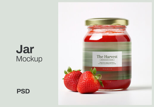 Strawberry Jam Jar Mockup PSD