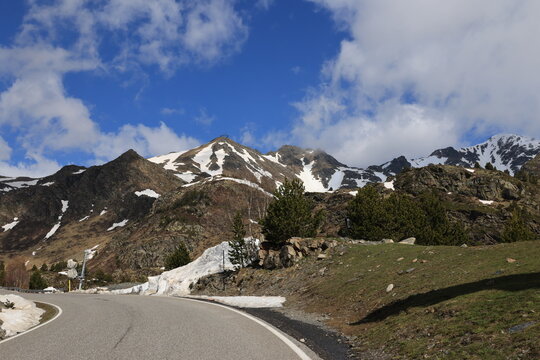 Mountain landscape in spring in the Ordino-Arcalis ski resort in Andorra