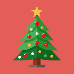 Obraz premium Flat vector illustration of a decorated christmas tree