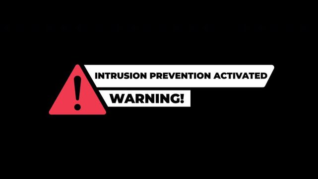 Intrusion Prevention Activated Warning Symbol Cybersecurity Alert Loop Animation For Network Security Data Protection On Black