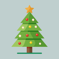 Obraz premium Flat vector illustration of a decorated christmas tree