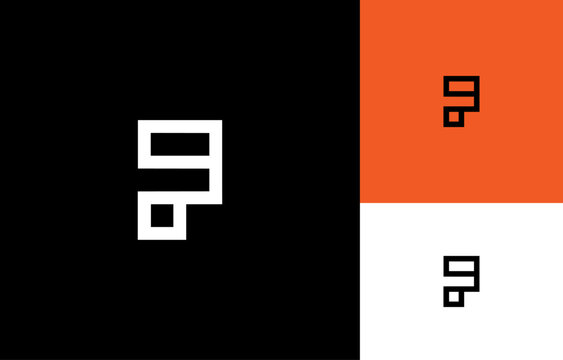 Geometric Square Letter PF or FP Logo Template. Letter P Logo Idea. Letter F Logo Concept. 