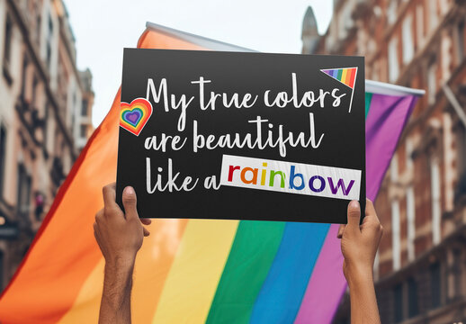 Pride Celebration Vibrant Expression Sign Mockup PSD