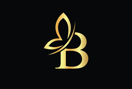 Luxury Letter B Monogram Logo with Golden Butterfly Design