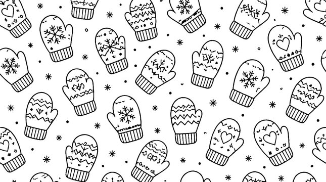Black and white winter mittens pattern design.