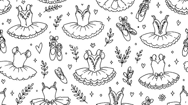 Elegant ballet tutus and pointe shoes illustration.