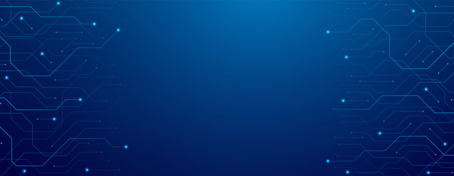 Digital technology background concept. Vector illustration with circuit traces on gradient blue background. Digital banner for engineering concept, futuristic project, game design.
