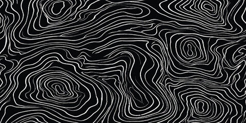 Intricate white contour map lines on solid black background with topographic abstract background geography elevation cartography landscape minimalist navigation creative wallpaper structure © MOHAMAD