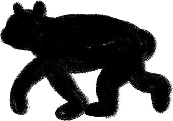 手描きペイントの動物シルエットピクトグラム、歩く黒クマ　透過 © PINK_F