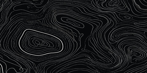Abstract topographic map lines texture on black background with topographic abstract background geography elevation cartography landscape minimalist navigation creative wallpaper structure © MOHAMAD