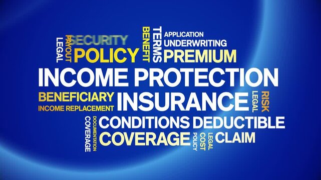 income protection insurance animated word cloud-text design animation tag kinetic typography seamless loop.