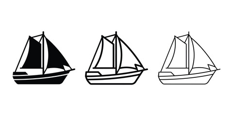 Sailing ship icon silhouette vector outline and line art © MD
