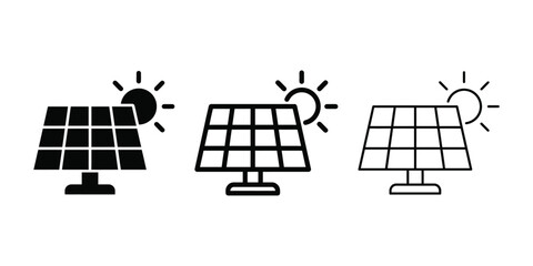 Solar panel energy icon silhouette vector outline and line art © MD