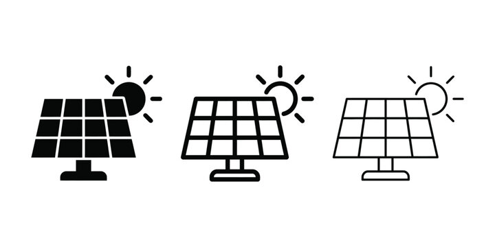 Solar panel energy icon silhouette vector outline and line art