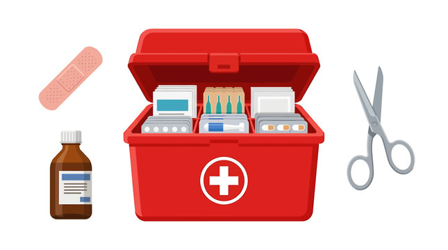 Home Basic First Aid Kit Set with Red Box and Supplies