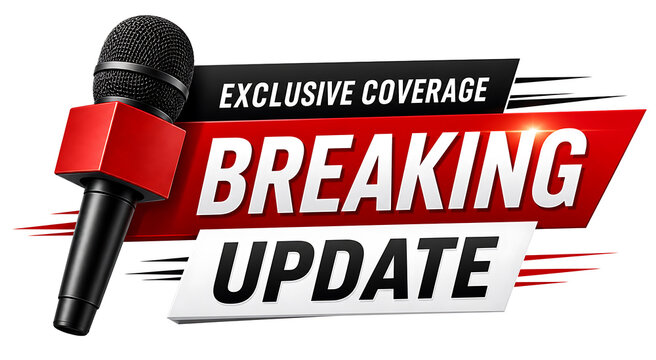 Breaking news live update with microphone logo for exclusive coverage